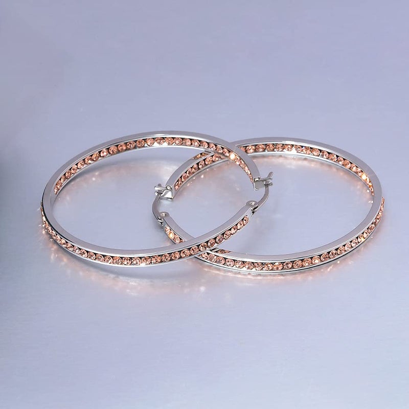 CiNily Stainless Steel Hoop Earrings for Women Ladies Champagne Cubic Zirconia Large Big Hoop Earrings Hypoallergenic for Sensitive Ears - Image 4